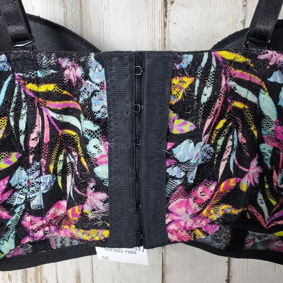 Black Fuchsia Floral Underwire Bra Black Pink Size 36B - Picture 9 of 10